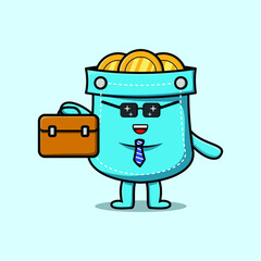 Wall Mural - Cute cartoon Pocket businessman character holding suitcase illustration