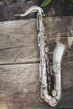 Saxophone On Very Old Vintage Wood