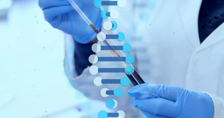Poster - Animation of dna strand over scientist with test tube
