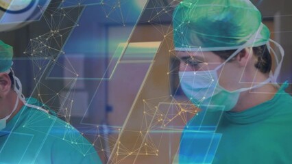 Canvas Print - Animation of data processing over diverse surgeons during surgery