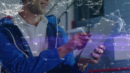 Poster - Animation of network of connections over caucasian businessman in office