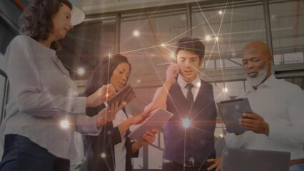 Poster - Animation of network of connections over diverse business people in office
