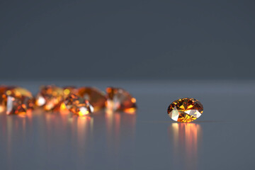 Poster - round diamond topaz gem placed on dark reflection background. 3d rendering