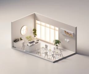 Poster - Isometric view minimal cafe store open inside interior architecture, 3d rendering digital art.
