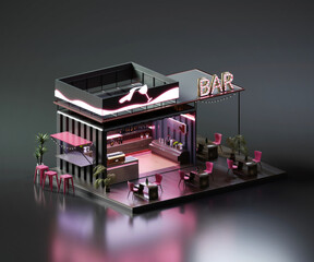 Poster - Isometric view minimal bar container store exterior architecture, 3d rendering digital art.