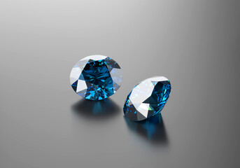 Poster - Blue diamonds sapphire Gem placed on reflection background 3d rendering.