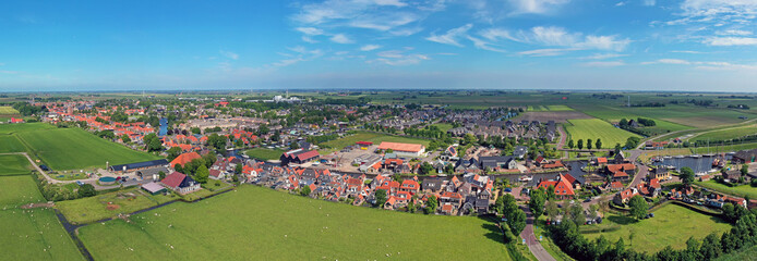 Wall Mural - Aerial from the traditional town Workum in Friesland in the Netherlands