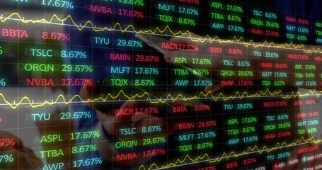 Poster - Animation of financial data over hands of people using payment terminal
