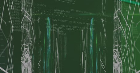 Poster - Animation of data and shapes on black and green background