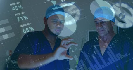 Poster - Animation of financial graphs over diverse male doctors