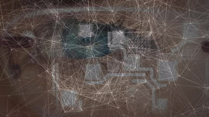 Poster - Animation of connections and integrated circuit over eye of caucasian woman