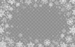 © SpicyTruffel - Snow border frame. Frost christmas on transparent background, winter holidays banner design with glitter texture effect. White snowflake decorative backdrop. Vector blizzard flat illustration
