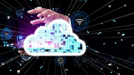 Poster - Conceptual cloud computing and data storage technology for future innovation . 3D render computer graphic .