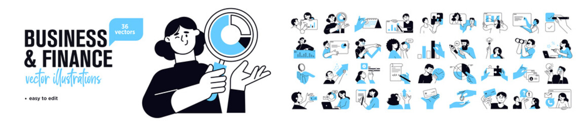 business and marketing concept illustrations. set of people vector illustrations in various activiti