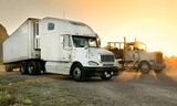 Fototapeta Uliczki - Highway Hub: Trucks at a Truck Stop in the USA