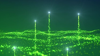 Poster - Flying through a galactic cosmos with glowing stars. Motion. Green celestial nebula constellation and star field.