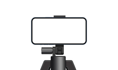 Poster - Smartphone With Blank Screen On Holder Mockup, Front View, Isolated on White Background. Vector Illustration