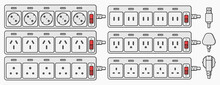 Power Strip Extension Cord Outlet Plug Set Vector Flat Illustration