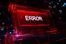 Web Server Error And Software Failure Concept With Perspective View On White Error Sign In Red Glowing Frame On Abstract Dark Background. 3D Rendering