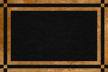 Wall Mural - brown stone textured, modern geometric frame. black paper texture.