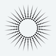 Poster - Radial halftone dots in Circle Form. Dotted fireworks explosion background. Starburst round Logo. Circular Design element. Abstract Geometric star rays.