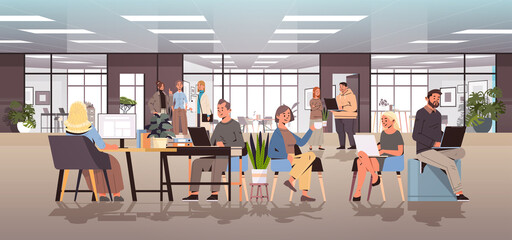 Poster - businesspeople discussing during meeting business people working together in modern office teamwork 