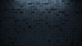 3D, Futuristic Wall background with tiles. Black, tile Wallpaper with Square, Polished blocks. 3D Render