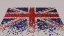 Aerial View Of A Crowd Of People, Congregating To Form The Flag Of United Kingdom. British Banner On White Background.