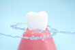 Fresh water with bubble cleaning a white teeth and healthy gums, protect tooth from bacterial. Oral hygiene and Dental concept. 3D rendering