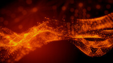 Network Cyber Security Concept. Orange, Futuristic Digital Style. 3D Render.