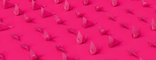 Pink Origami Birds. Modern Design Banner With Pink Background.