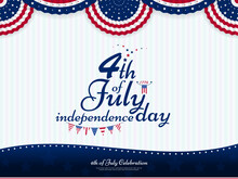 4th Of July, Independence Day With Pennant Flag And Patriotic Bunting On Soft Color Background, Vector Template For Banner, Flyer, Greeting Card, Poster.