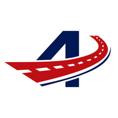 Wall Mural - Letter 4 Transport Logo. 4 Letter Road Logo Design Transportation Sign Symbol