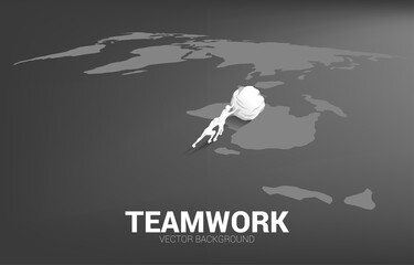 Poster - Silhouette of businessman pushing big rock on world map. Business Concept of world target mission.