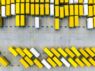 Aerial view of intermodal yellow containers at cargo port. View from above.