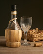 old craft bottle of wine on wooden surface
