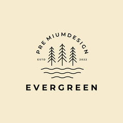 Wall Mural - evergreen green pine line art logo design template