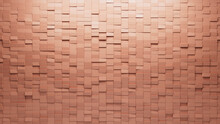 3D, Rectangular Wall Background With Tiles. Polished, Tile Wallpaper With Peach, Futuristic Blocks. 3D Render