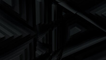 Black, Tech Background With A Geometric 3D Structure. Dark, Stepped Design With Extruded Futuristic Forms. 3D Render.