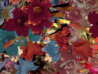 Poster - abstract computer stylized decorative vintage texture, background pattern of large strokes of paint, computer graphics colorful flower decor Design for tapestry, wallpaper, computer graphics floral