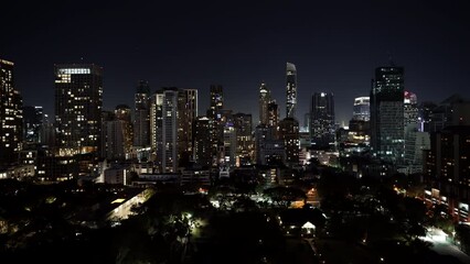 Wall Mural - high-rise buildings cityscape near Witthayu road at night in Bangkok city, Thailand