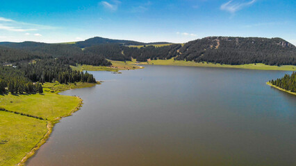 Sticker - Overhead aerial view of Lake water in summer