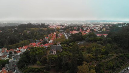 Poster - Aerial view of Sintra cityscape on a cloudy day, Portugal