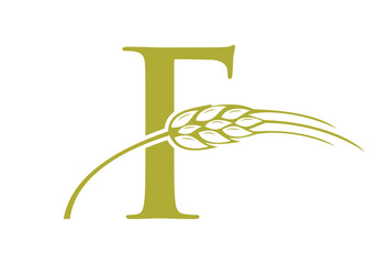 Letter F Agriculture Logo Farming Sign. Agriculture Logo With Alphabet F Template Vector Symbol