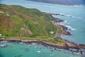 Canvas Print - New Zealand coastline, view from the airplane