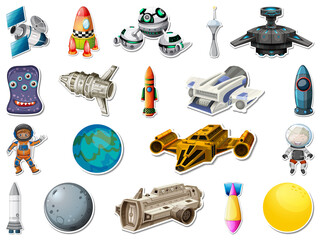 Wall Mural - Sticker set of outer space objects and astronauts