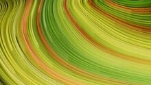 Green, Yellow And Orange Colored Stripes Form Wavy Neon Background. 3D Render.