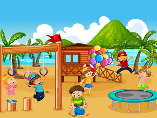 Wall Mural - Beach playground with happy children