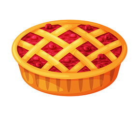 Sticker - Baked Cranberry Pie Made from Pastry Dough with Sweet Fruit Filling Vector Illustration