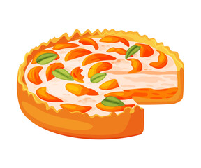 Sticker - Baked Apricot Pie Made from Pastry Dough with Sweet Fruit and Creamy Filling with Cut Piece Vector Illustration